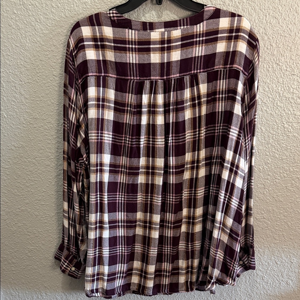 LOFT Burgundy Plaid Button-Front Tunic Top size 20 - Picture 3 of 5